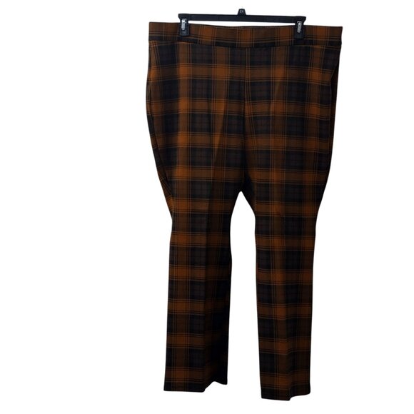 Iman: 2pc Plaid Pantsuit, Size 2X, Brunt Orange, Brown, Black - Picture 9 of 13